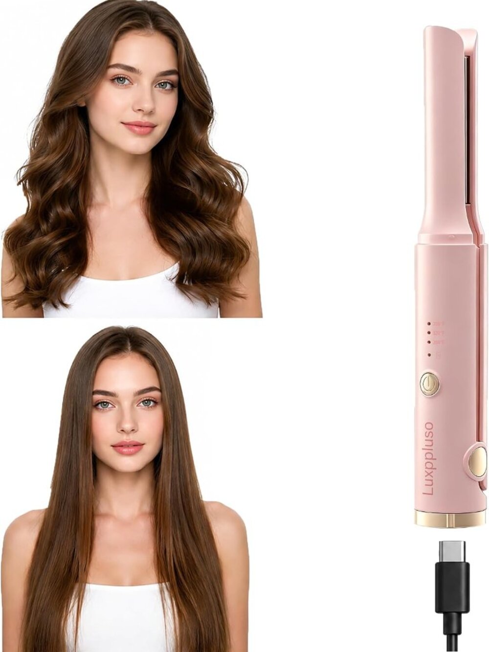 NWT Portable Hair Straightener & Curler 2 in 1, Mini Size, Pink